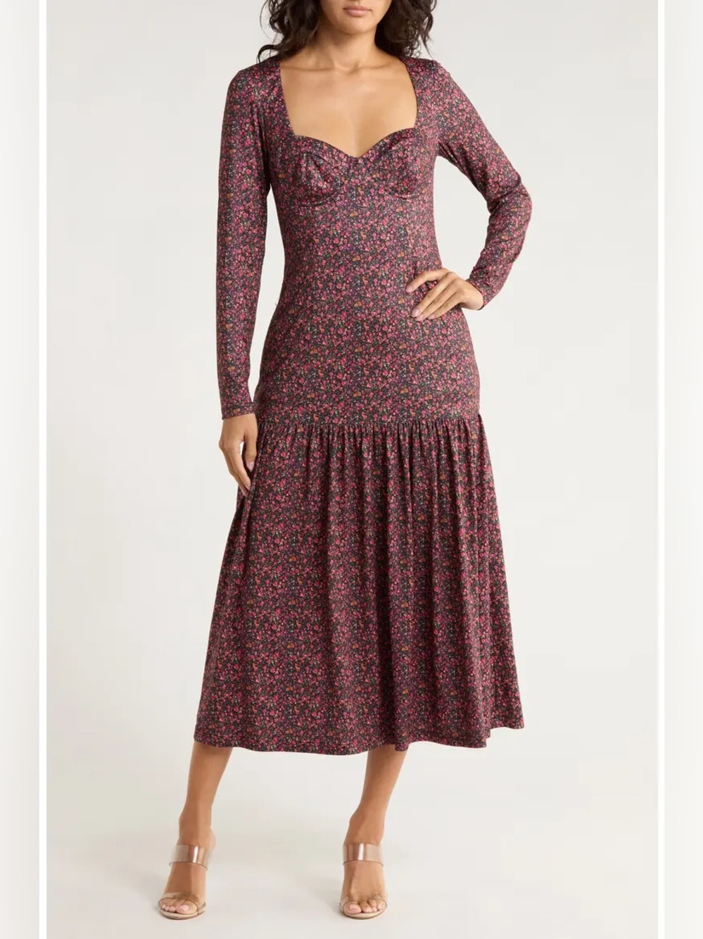 New Hutch Chase Long Sleeve Midi Tiered Dress Ditsy Floral Sz L